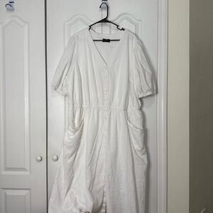 Lane Bryant Cream Button-Up Midi Dress